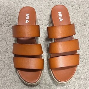 MIA 3 Strap Platform Espadrille Sandal Brown Size 8